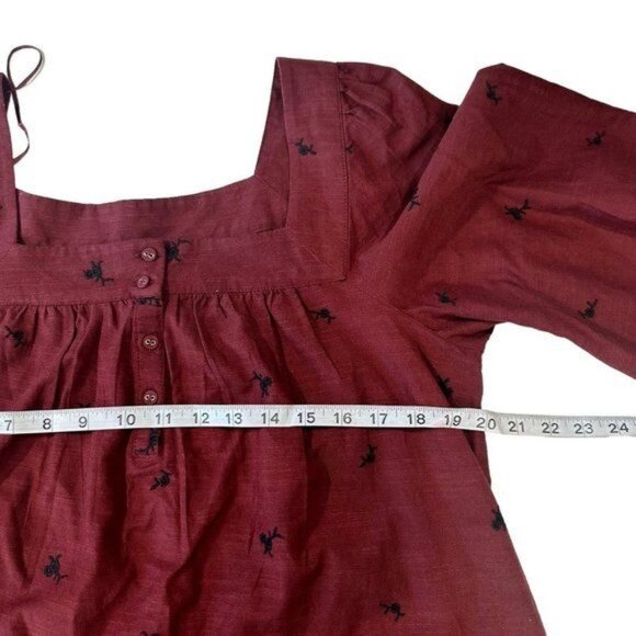 Lauren Conrad Women SZ M Square Neck Embroidered Long Sleeve Blouse Maroon - Picture 8 of 14
